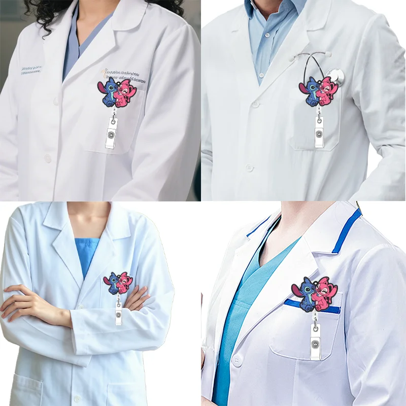 Лило и Ститч узор 360° °   Вращающийся свиток бейджа, подходящий для использования в офисе, легко вытягиваемые идентификационные бейджи и именные бирки