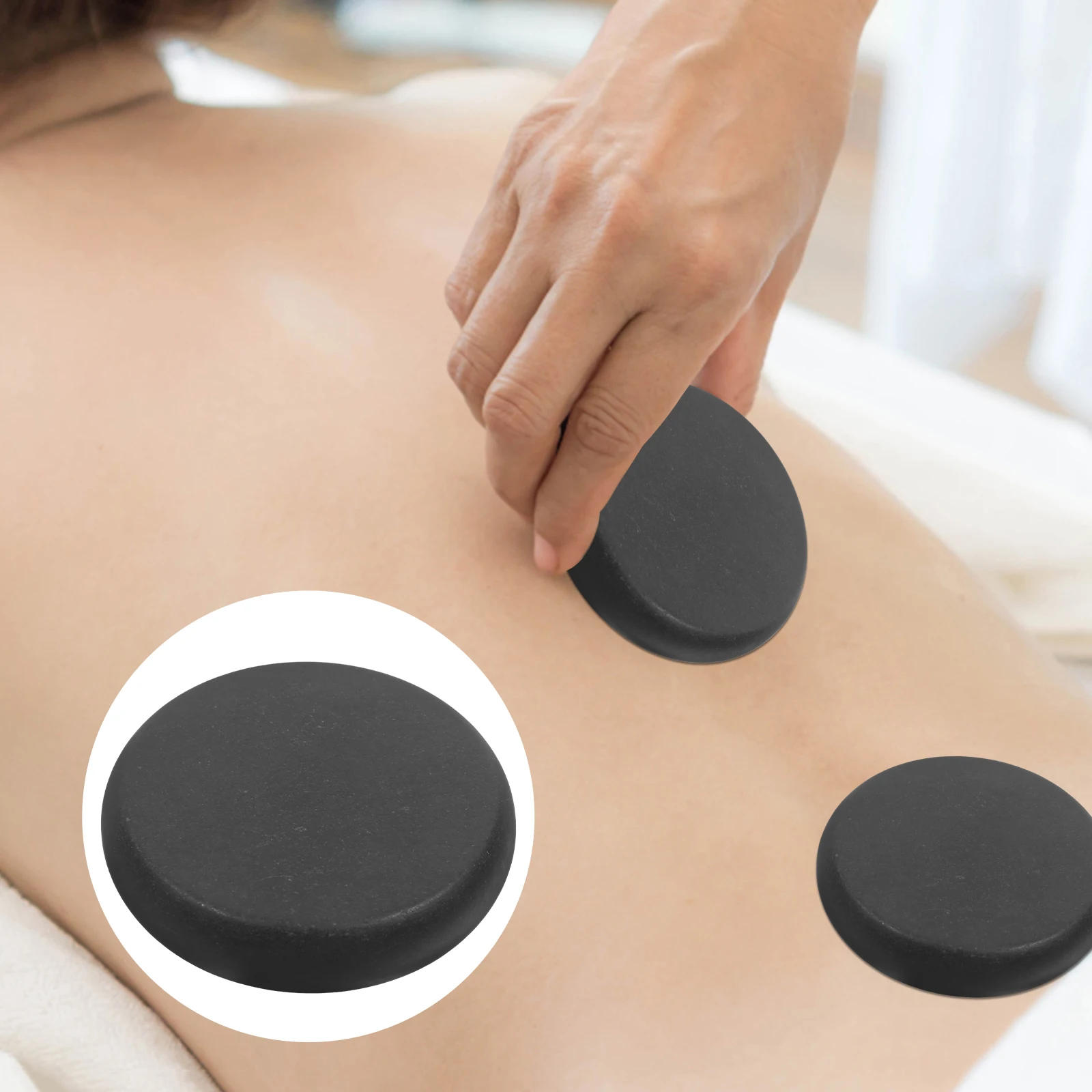 6 Pcs Volcanic Stone Massage Set 8x8cm Black Hot Stones Kit Spa Essential Oil Tools Guasha Facial Wood Stick Body Heater