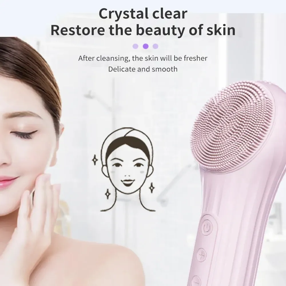 المكتبة الذكية الجمال المنزل استخدام الاهتزاز بالموجات فوق الصوتية التدفئة فرشاة تنظيف الوجه سيليكون فرشاة تنظيف الوجه الكهربائية #5