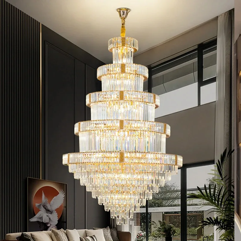 Compound Building Chandelier Loft High Ceiling Luxurious And High-end Crystal Lamp Villa Hall Living Room Lamp Home Appliance