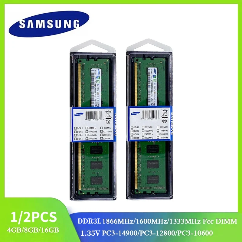 

1/2PCS SAMSUNG DDR3L DIMM Ram 16GB 8GB 4GB 1866MHz 1600MHz 1333MHz Desktop Memory 240Pin DIMM 1.35V PC3 RAM Memoria