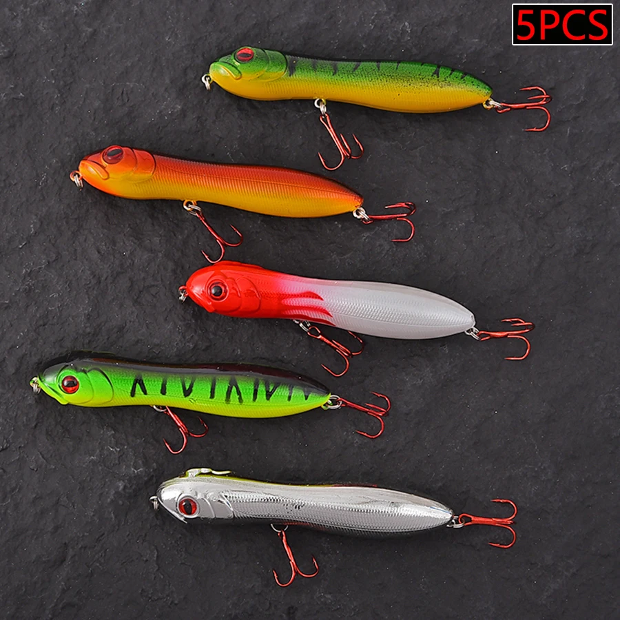 5PCS TopWater Snake Head Pencil Crankbaits Fishing Lures Set Top Walkers Hard Bait Artificial Wobblers For Pike Trolling Surface