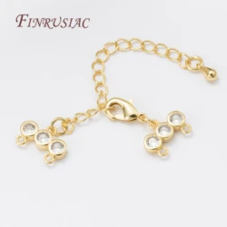 DIY Beading Jewelry Making Supplies Rhodium/Gold Plated Brass Zircon Lobster Clasps With Extension Chain With Two-Strand End Bar