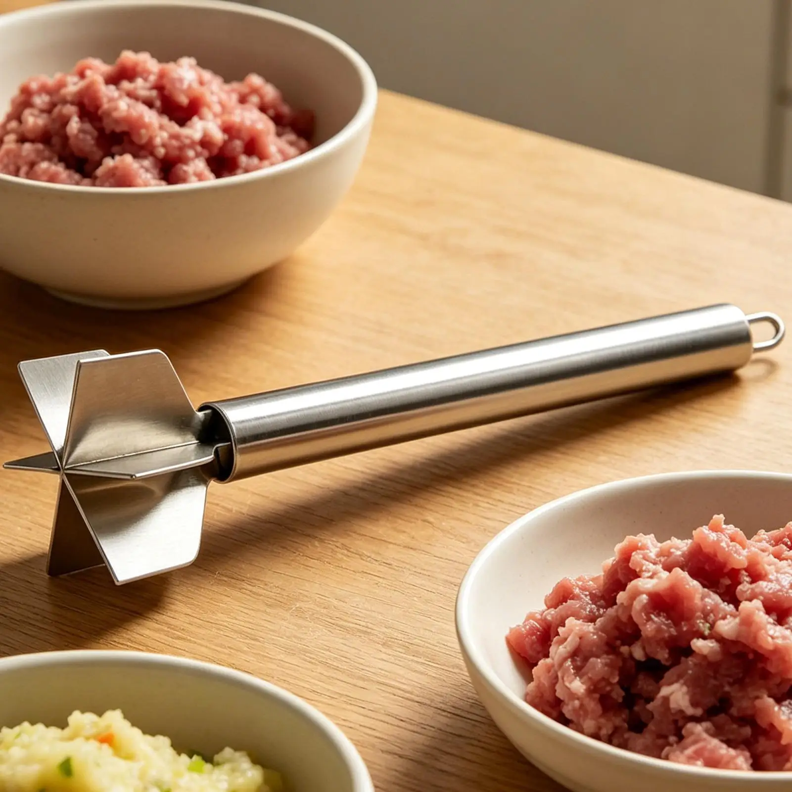 Ground Beef Chopper Tool 6-Leaves Kitchen Food Prep Gadgets 11 Inch Ground Meat Masher Tool For Potato Turkey Vegetables Carrots