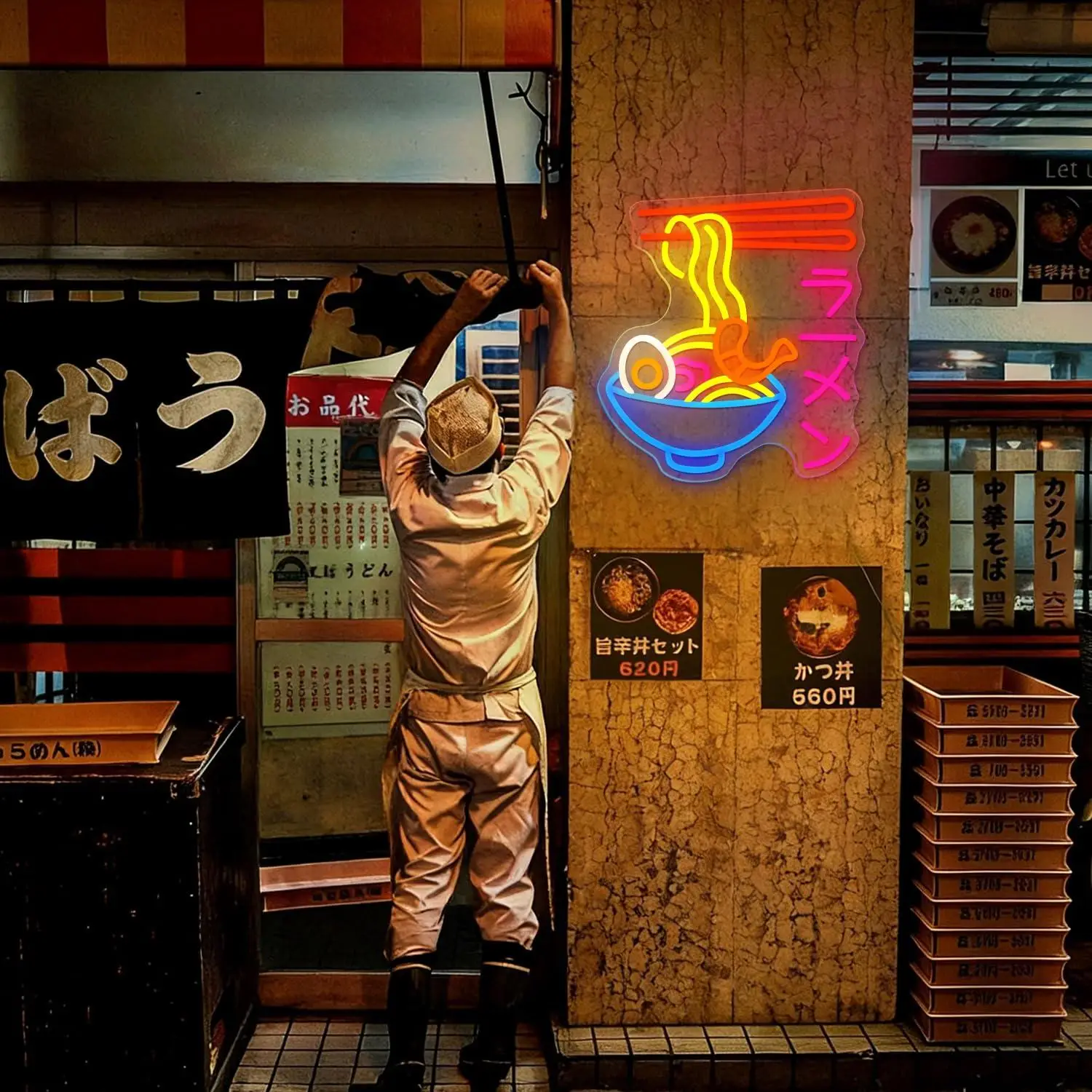 Ramen Neon Sign Japanese Noodle Bowl LED Neon Light with ラーメン Neon Signs for Ramen Shop Restaurant Anime Room Kitchen Decor - view 4
