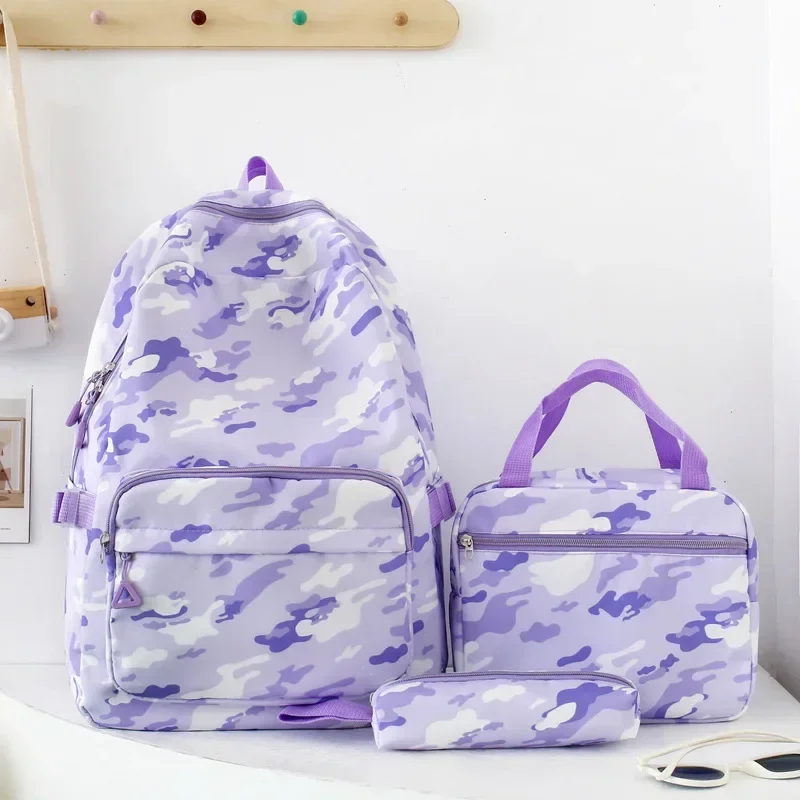 Meninas leve grande capacidade mochila camuflagem cor sólida crianças estudante coreano saco de escola versátil mochila multicamadas