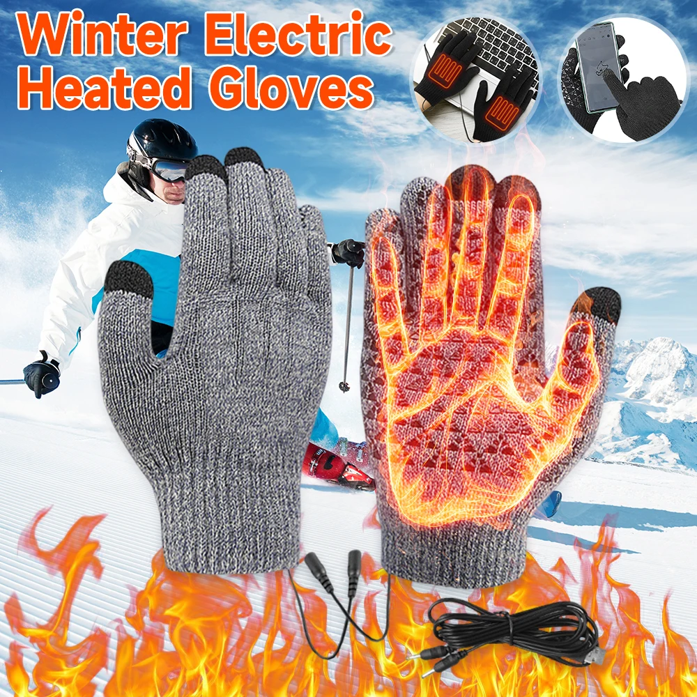 

Electric Heated Gloves Non-Slip Thermal Knitting Mitts Full Finger Warmer Winter Knitted Hand Warmer For Outdoor Skiing Camping