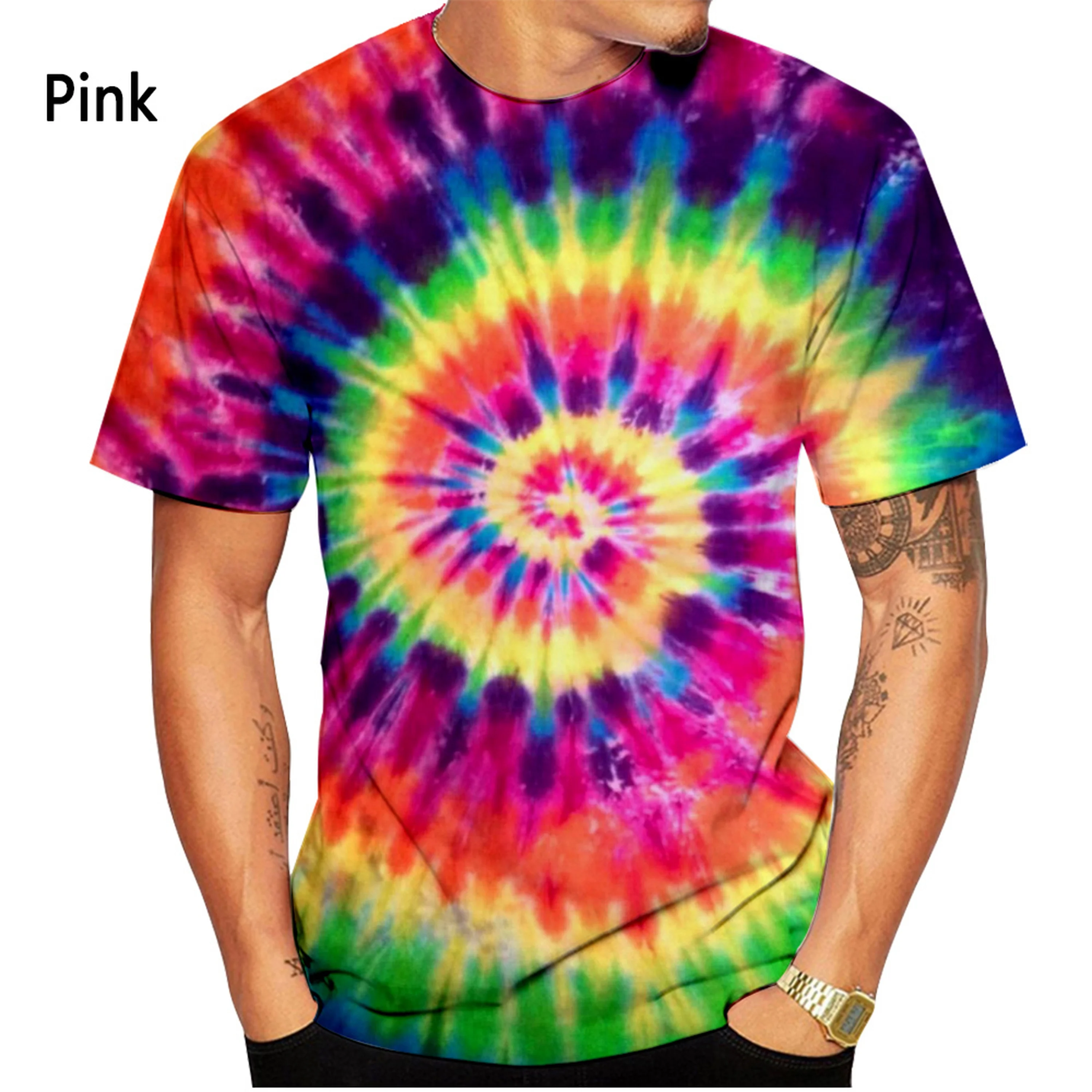 

2024 Summer New 3D Printed T Shirts Men Women Unisex Spiral Tie Dye Design Short Sleeves Casual Sports Shirts