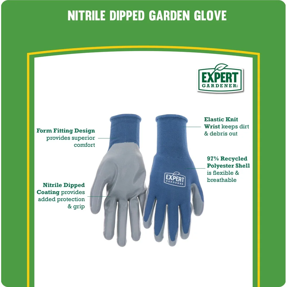 

5 Pack Nitrile Sustainable Gloves Medium Recycled Bottles Elastic Knit Wrist Durable Gardening Outdoor Projects Protective Wear