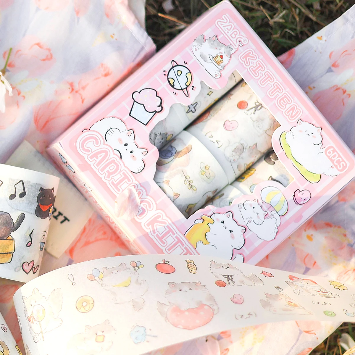 

6 rolls/box creative sticker set,different cat action pattern sticker rolls,made washipaper PET materials,DIY notebook decoratio