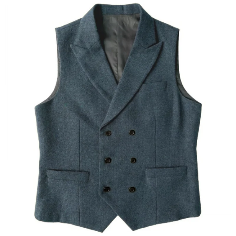 

Men Vest Light Blue Herringbone Double Button Waistcoat For Wedding Casual Business Banquet Work Set Men Suit Vest