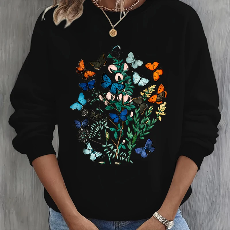 Butterfly Lover Gift Women's Sweatshirts Flowers Plants Butterfly Essential Sweatshirt Hoodie Vintage Butterflies Print Hoodies