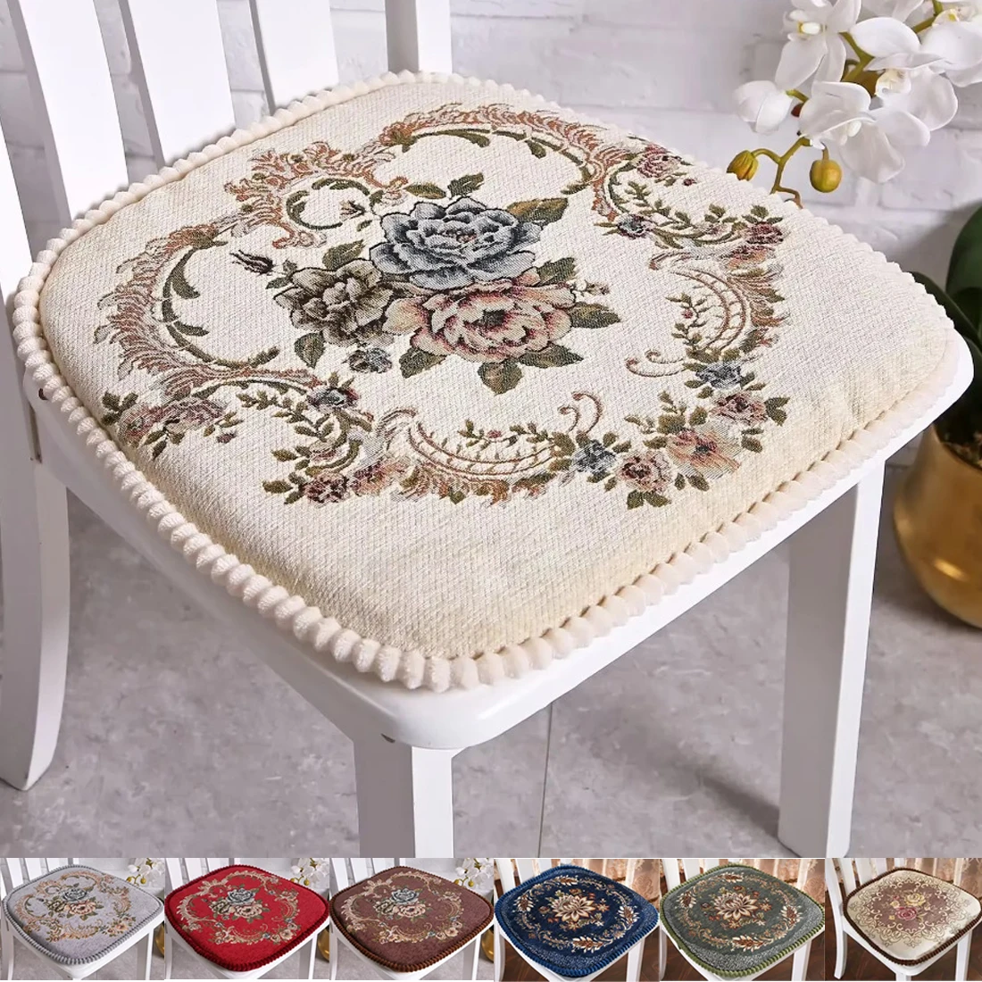 

1PC Vintage European Style Flower Square Cushion Dining Chair Mat Four Seasons Classroom Home Office Chair Cushion Non-slip Pad