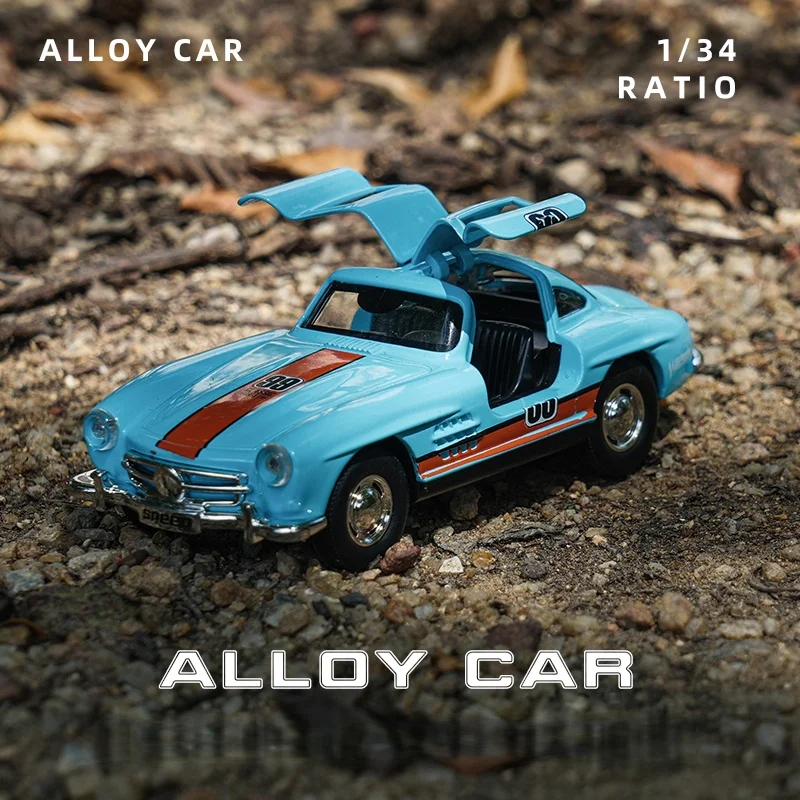 نموذج سيارة محاكاة بمقياس 1:36 مع أبواب مقصية قابلة للفتح - لعبة مجموعة نماذج سيارات السباق الرجعية من سبيكة التراجع