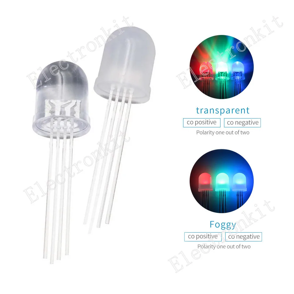 50 pz/lotto 4pin 10mm RGB LED emettendo diodo indicatore Arduino rosso verde blu multicolore anodo comune catodo lampadina fai da te