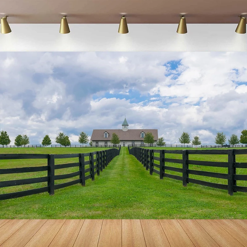 Kentucky Horse Farm Photography Backdrop Racing Horse Stable County Bluegrass Background Derby Birthday Party Decorations Poster