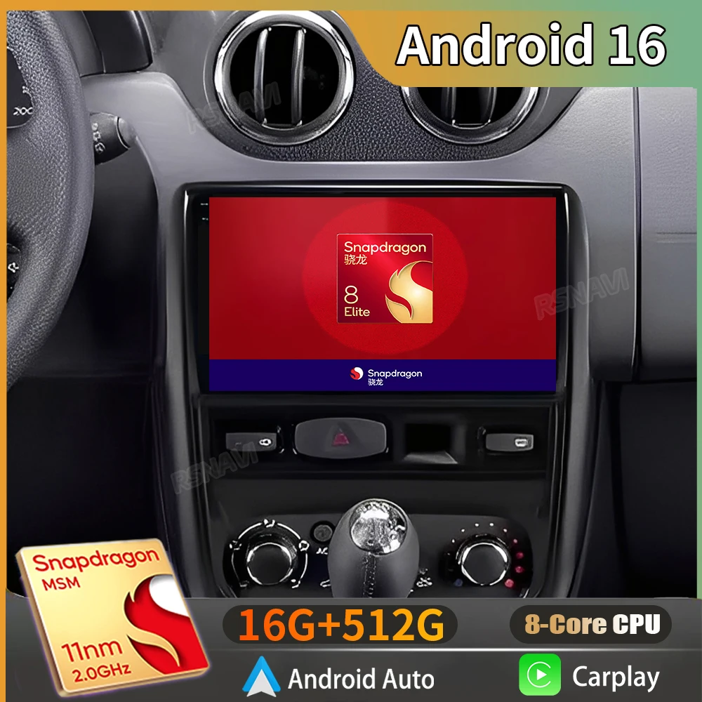 Android 16 para Renault Duster 2010-2015 Nissan Terrano 2014-2022 Rádio Automotivo Multimídia Android com Bluetooth Qualcomm Snapdragon 4G