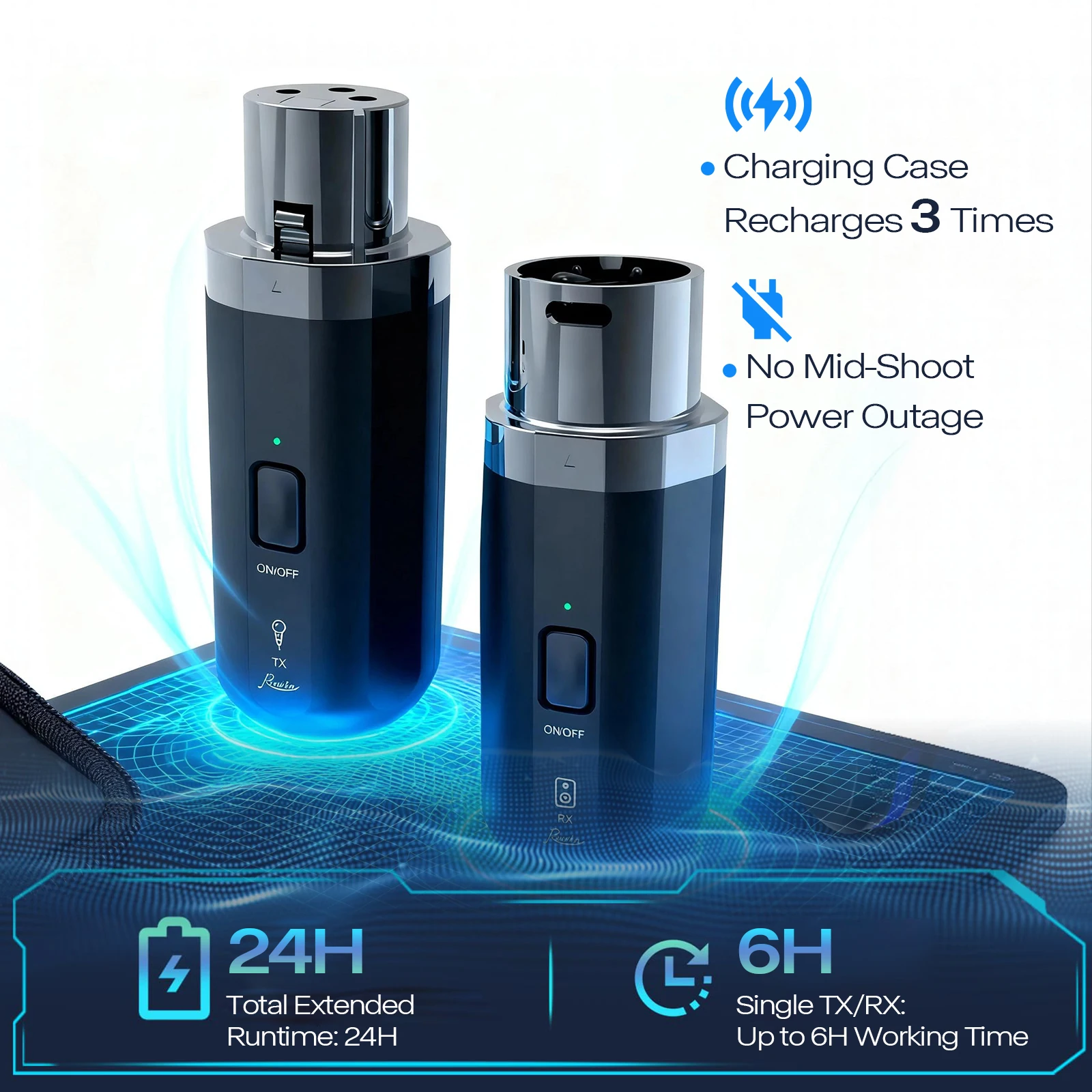 Rowin Professional Microphone Wireless Converter XLR Magnetic Charging Box Transmitter Receiver for Dynamic/Condenser Microphone