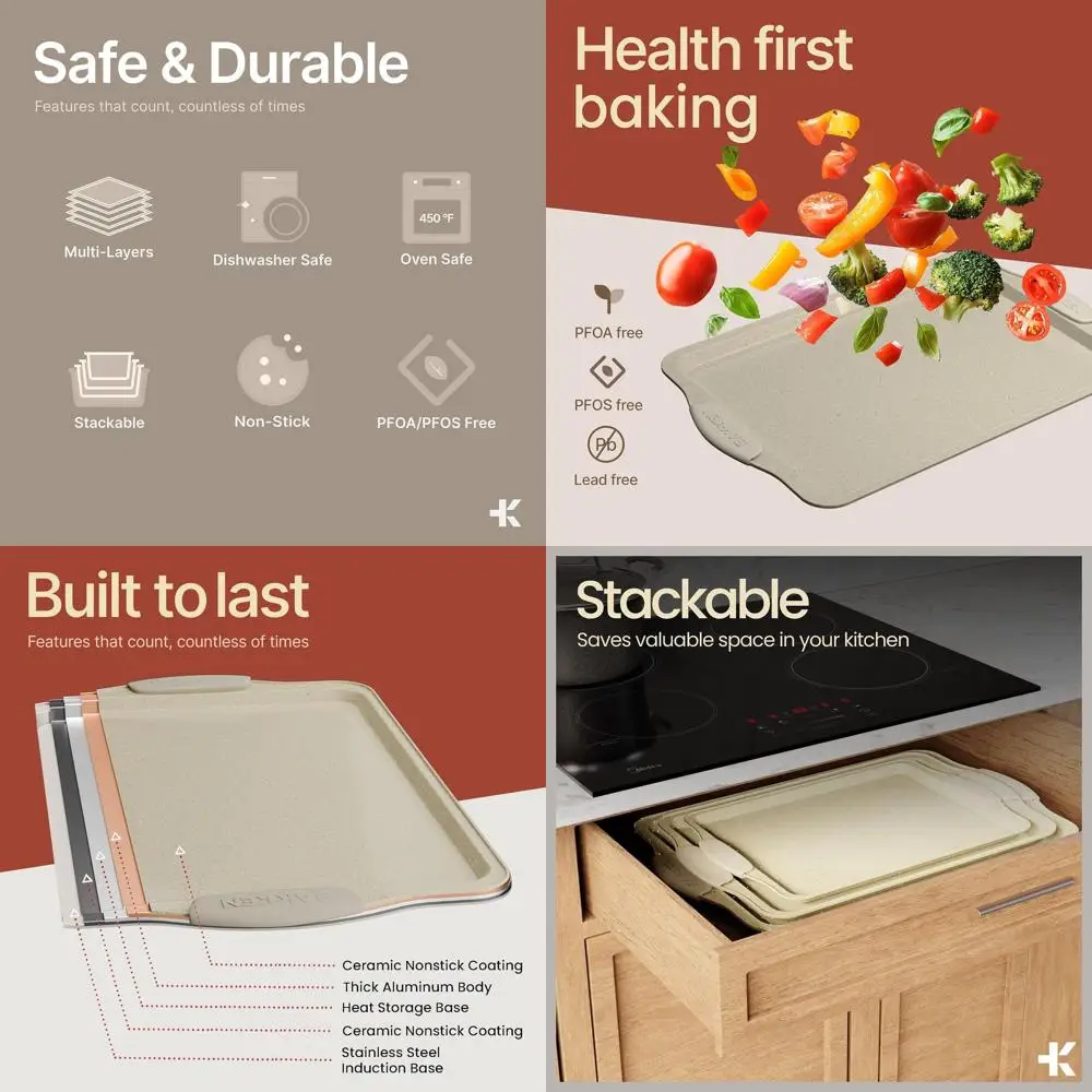 

Professional 6-Piece Nonstick Baking Set with White Marble Coating and Silicone Handles