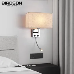 Modern E27 Fabric Wall Lamp Bedside LED Reading Light Living Room Bedroom Study Room Hotel Home Decoration Light with Switch