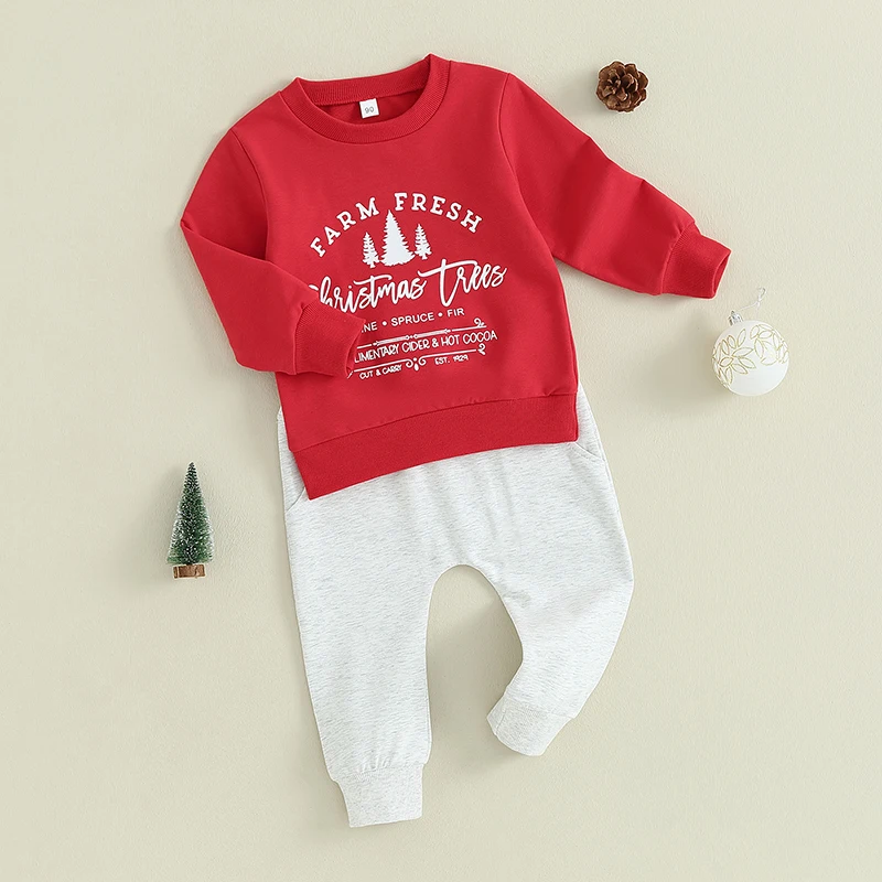 Baby Boy 2 Piece Outfits Christmas Letter Print Long Sleeve Sweatshirt Elastic Pants Xmas Outfits Toddler Kids Winter Clothes