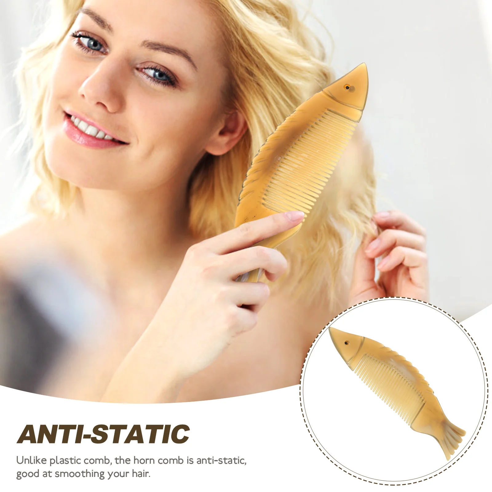 

Fish Shaped Horn Comb Anti Static Portable Hand Held Pocket Hair Comb for Women Promotes Circulation Prevents Loss Durable Long