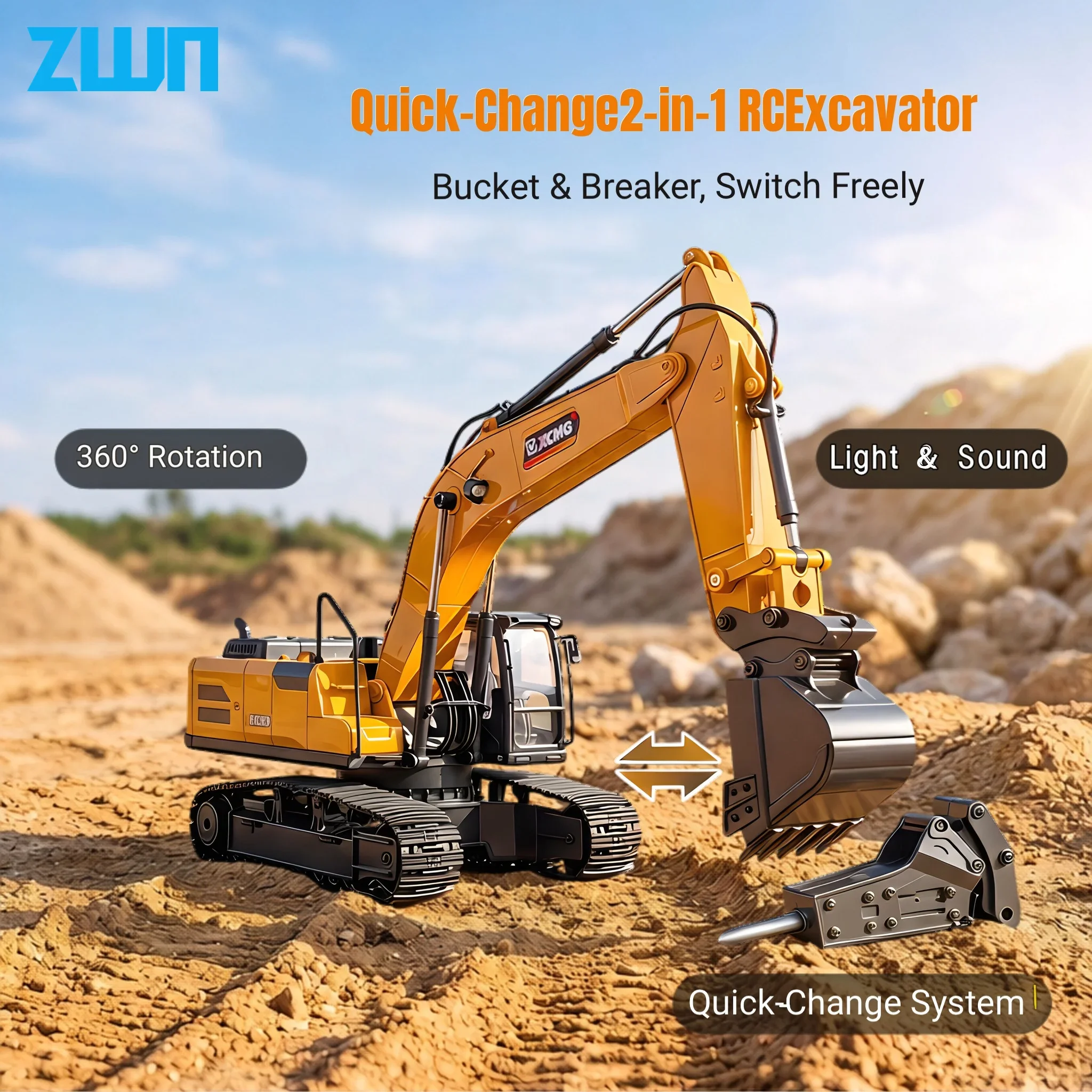 HUINA XE1260 2.4G RC Excavator With Light & Sound 1:18 26CH 2-in-1 Remote Control Excavator APP Control Construction Vehicle Toy