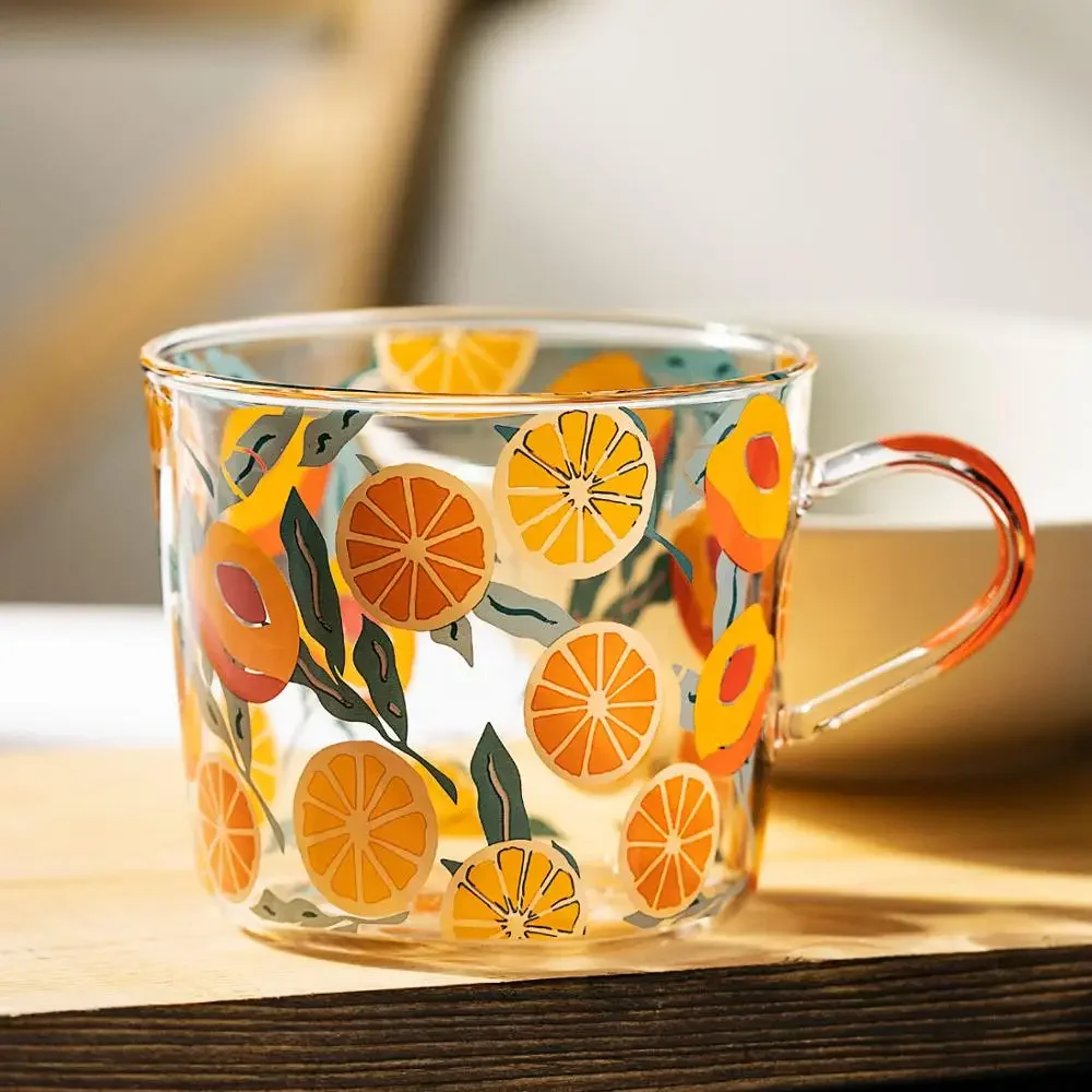 500ml Yellow Peach Cactus Glass Tea Milk Cups With Scale Coffee Mug Party Creative Drinkware Tumbler Water