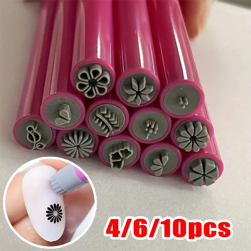 4/6/10Pcs Set Nail Art Stamp Pen DIY Floral Butterfly Nail Graffiti Nail Dotting Tools Polishing Painting Drawing Manicure Tools