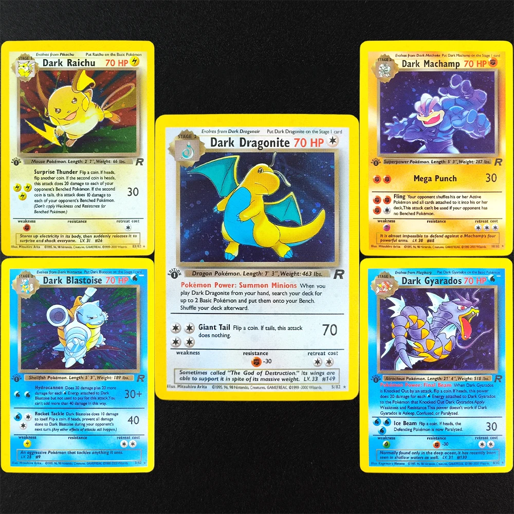

Самодельная прокси PTCG English Team Rocket 1st Edition Dark Blastoise Dragonite Raichu Alakazam Machamp Коллекция игр Карточная игрушка