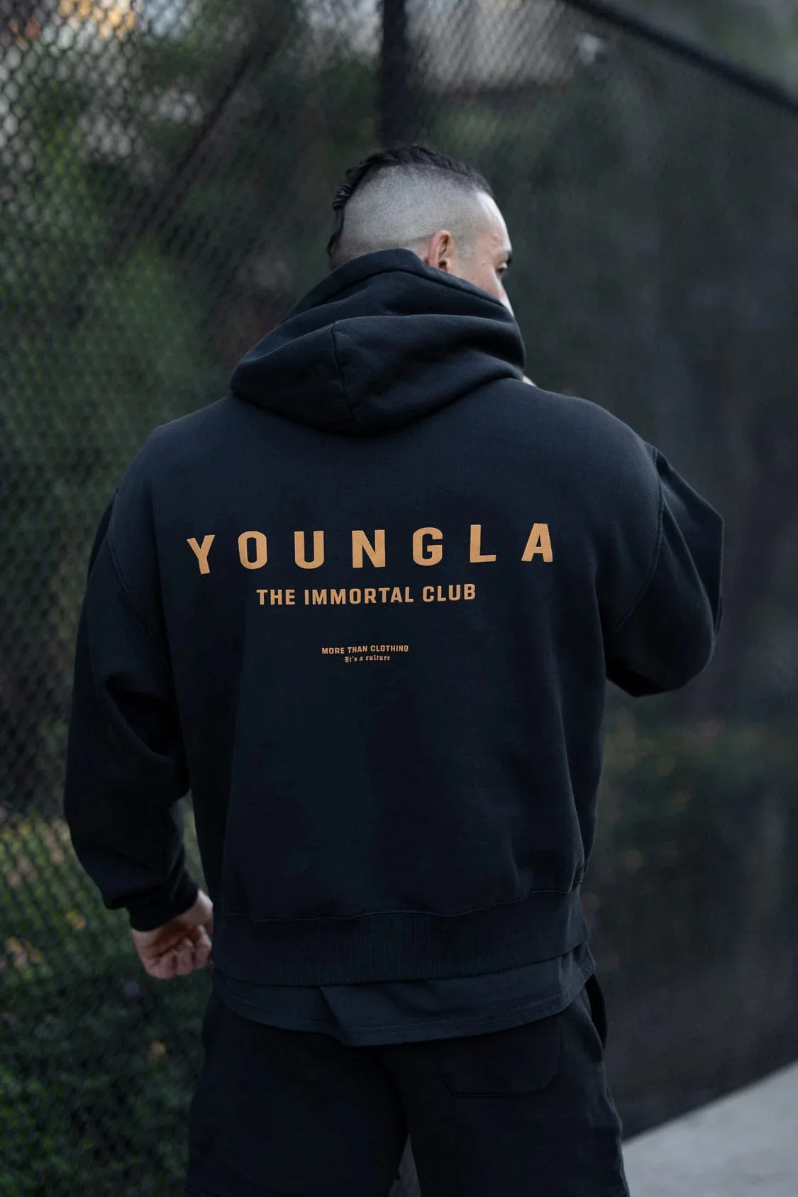 2024 new youngla men's oversized hoodie double-layer composite fabric printed jacket sports fitness sweatshirt