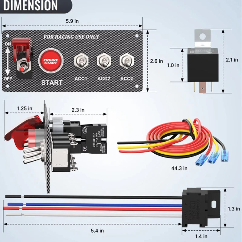 12V Racing Car Ignition Switch Panel Engine Start Stop Ignition Push Buttons LED Toggle Switch Panel Carbon For Truck 5