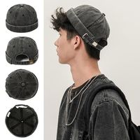 Outdoor Washed Denim Brimless Docker Cap Solid Color Adjustable Vintage Dome Hat Cotton Melon Beanie Cap Boy Girls