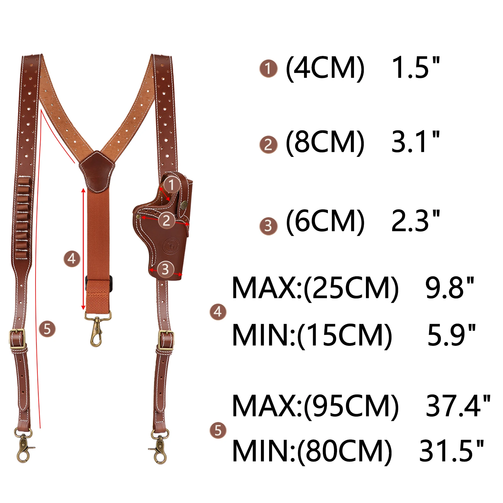 Tourbon Hunting Leather Handgun Suspenders Holster Pistol Shoulder Pouch  Adjustable with Cartridge Holder for Right Hand Brown