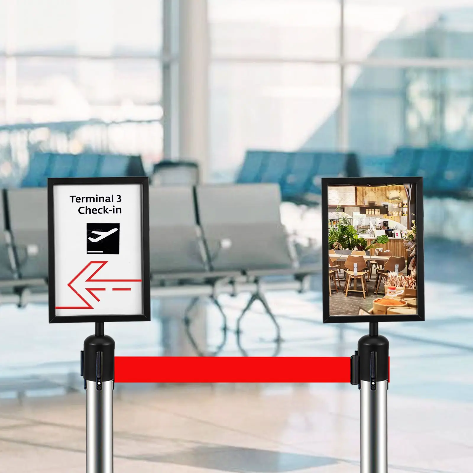 Isolation Column Card Insert Easel Stand A4 Black Vertical Sign Holder Stanchion Stainless Steel Crowd Control Queue Barrier