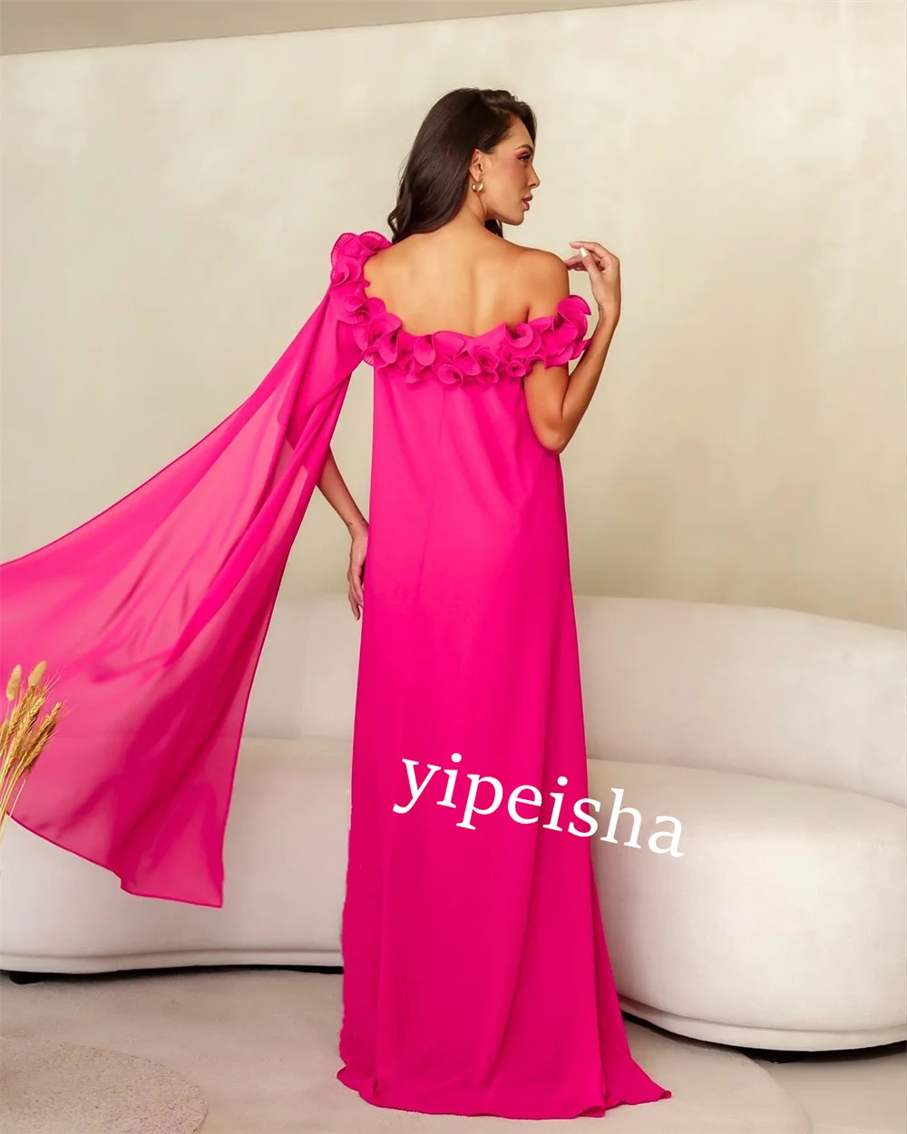 Customized Chiffon Pleat Flower Homecoming Straight Strapless Bespoke Occasion Gown Long Dresses