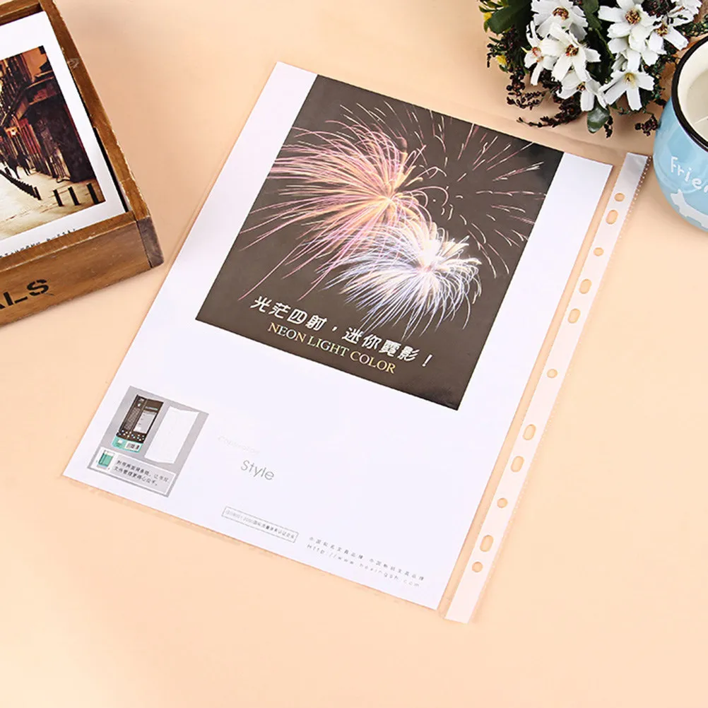 

200Pcs Clear Sheet Protector for Binder 11 Hole Punched File Pouches Environmentally Friendly PP Document Sleeves