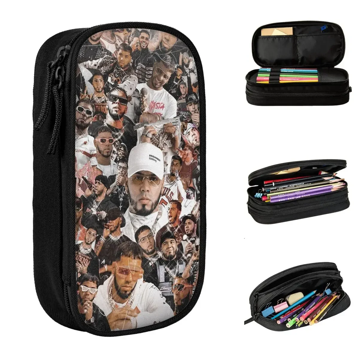 

Anuel AA Collage Pencil Cases Rapper Hip Hop Pencilcases Pen Holder for Girl Boy Big Capacity Bag Student School Gift Stationery