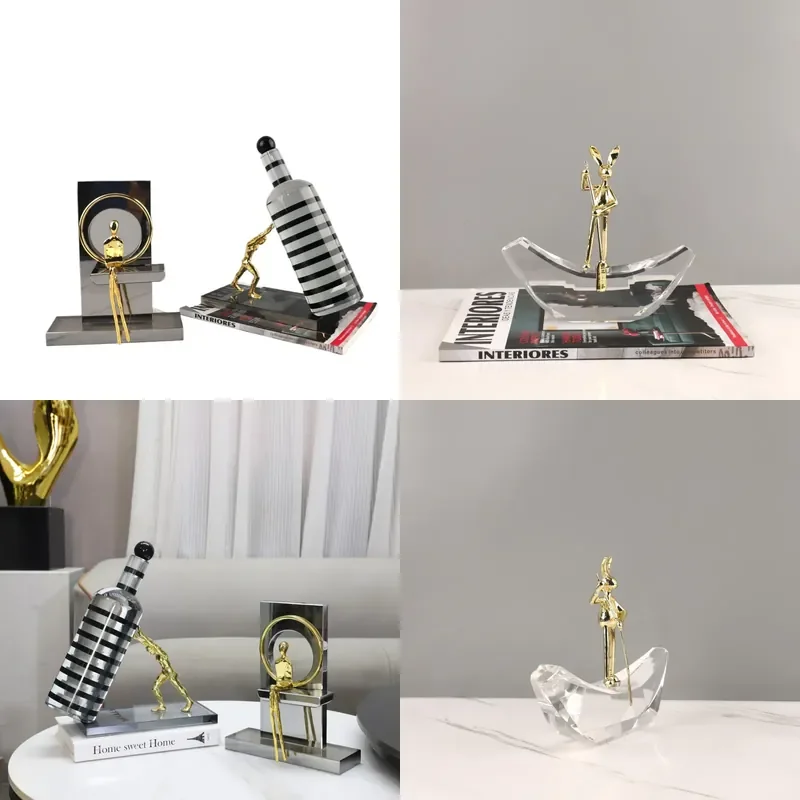 Modern Minimalist Abstract Geometric Crystal Statuette Sculpture Ornament for Living Room Bedroom Entrance Hotel Home