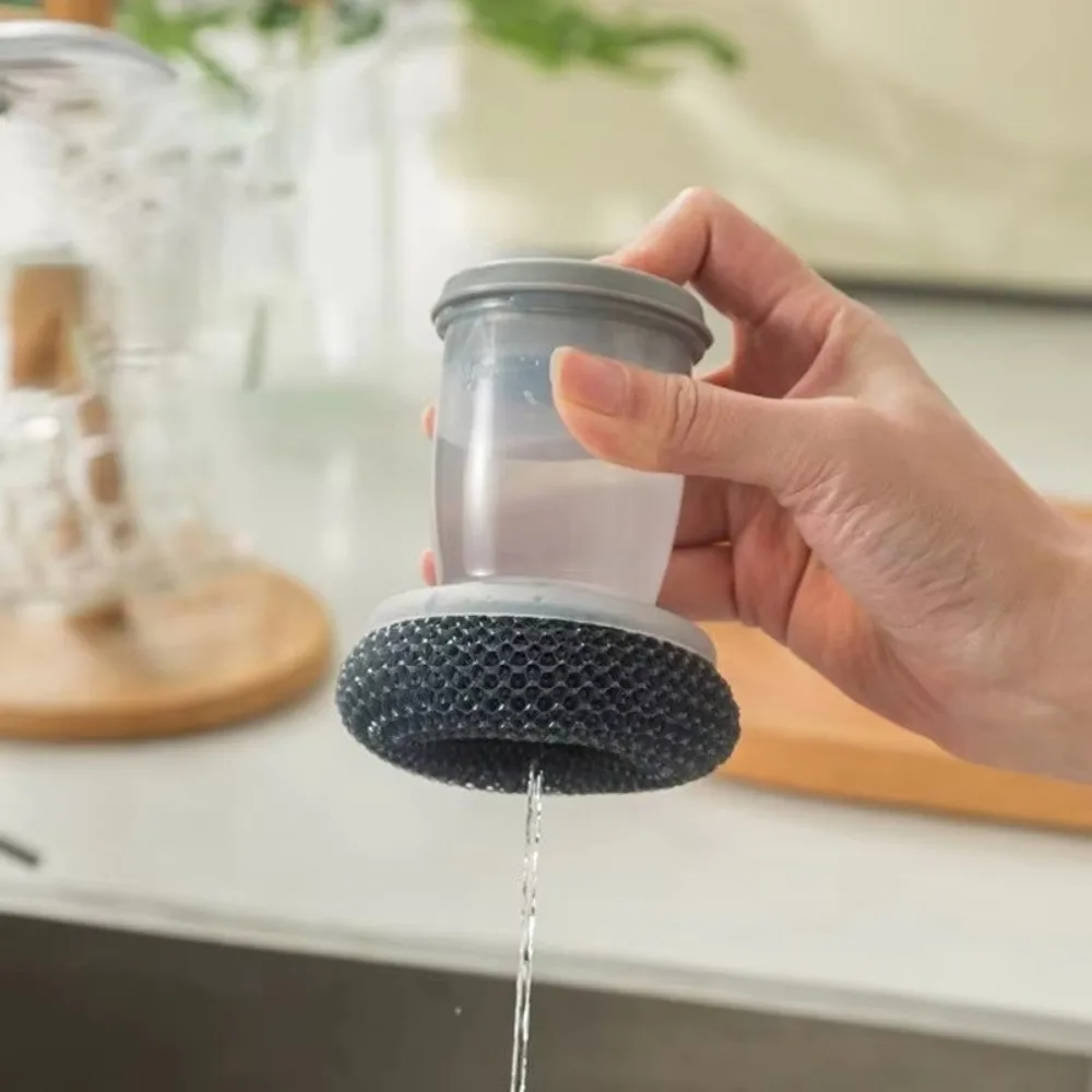 Portable Cleaning Brush Replaceable Head Press Type Kitchen Soap Dispensing Tool Easy to Use Durable Pot Brush