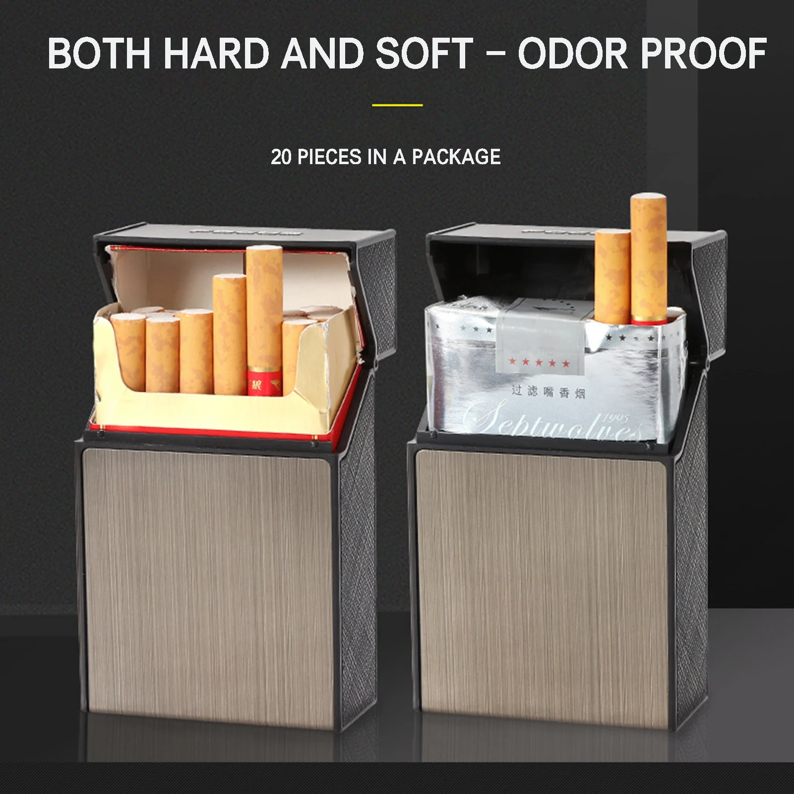 1Pc Light Aluminum Cigar Cigarette Case Waterproof Tobacco Case Pocket Box Anti-wrinkle Aluminum Alloy 20 Sticks Cigarette Box