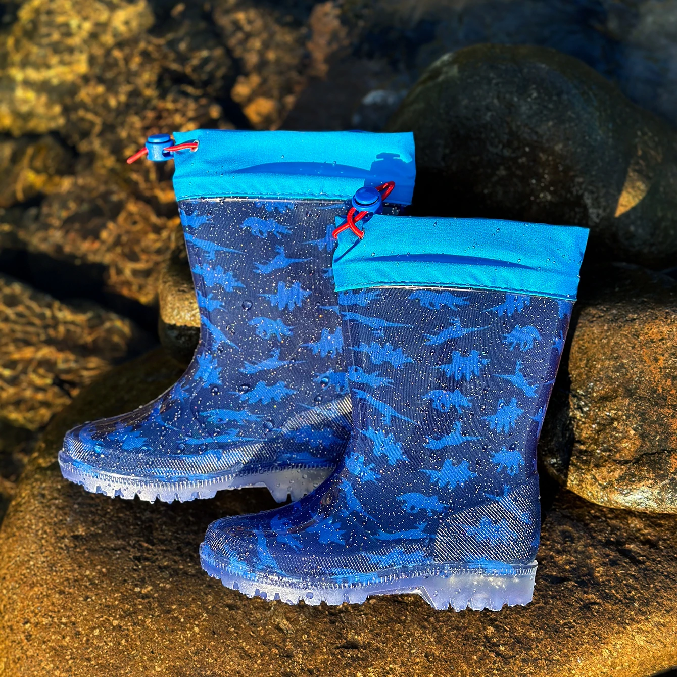 أحذية مطر من كلوريد البولي فينيل بإغلاق برباط ، أحذية مائية مضادة للانزلاق مقاومة للماء ، كرتون لطيف ، أزرق ، ديناصور ، لمعان ، أطفال ، في الهواء الطلق #5