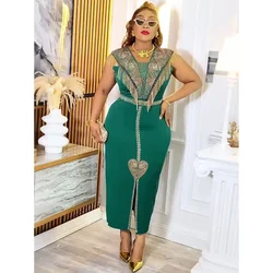 2025 mujeres de manga corta cuello redondo moda Sexy celebridad banquete borla caliente diamante vestido grande