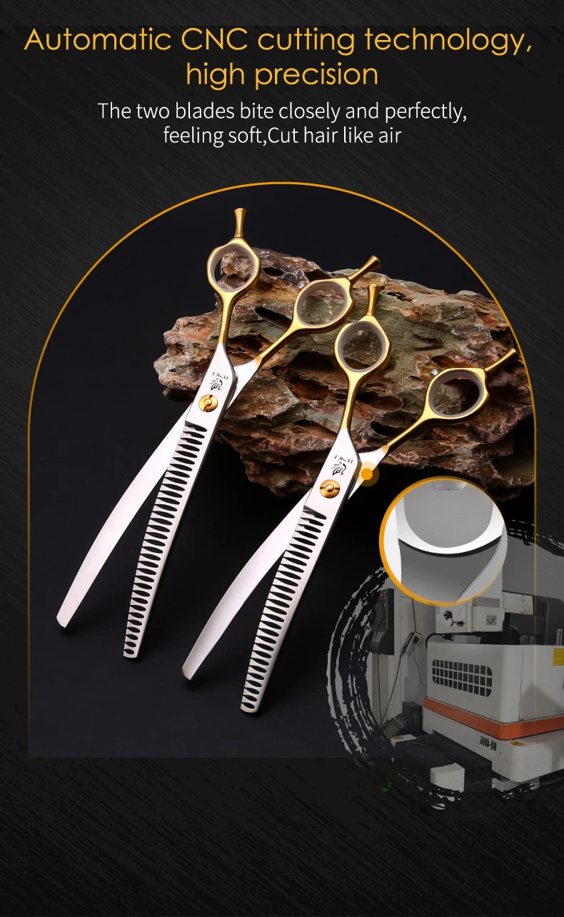 Fenice JP440C High Quality 7.0/7.5 inch Professional Dog Grooming Scissors Curved Chunker Scissors Grooming for Dogs Face Body