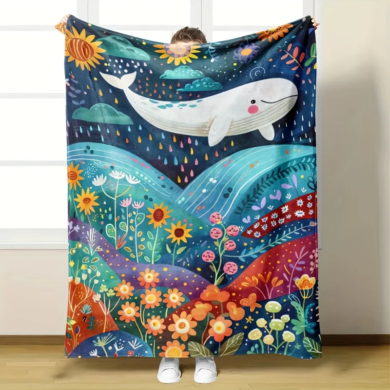 

Фланелевое одеяло с рисунком китов и закатов, подходящее для всех сезонов, подходящее для гостиной, офиса, дивана и путешествий.