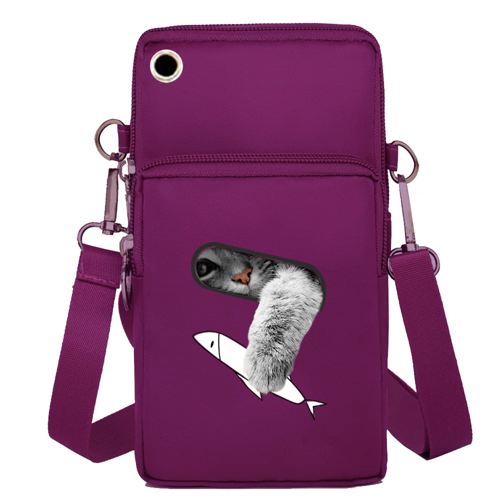 Fashion Women Shoulder Bag Wallet for Iphone 14 Pro Max /Huawei/Xiaomi/oppo/vivo Cell Phone Storage Packet Cat Print Organizer