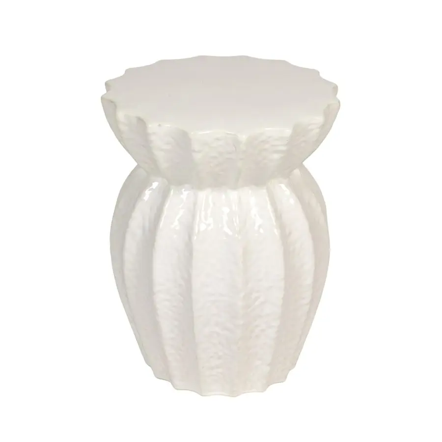 

Elegant Round Sculpted Stoneware Stool, White
