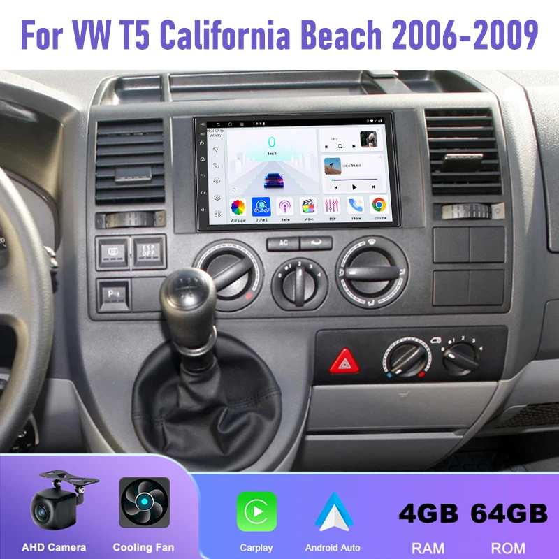 

7'' 4+64GB For VW T5 California Beach 2006-2009 Car Radio Head Unit Wireless Carplay 2DIN FM GPS Stereo Google Map Rear Camera