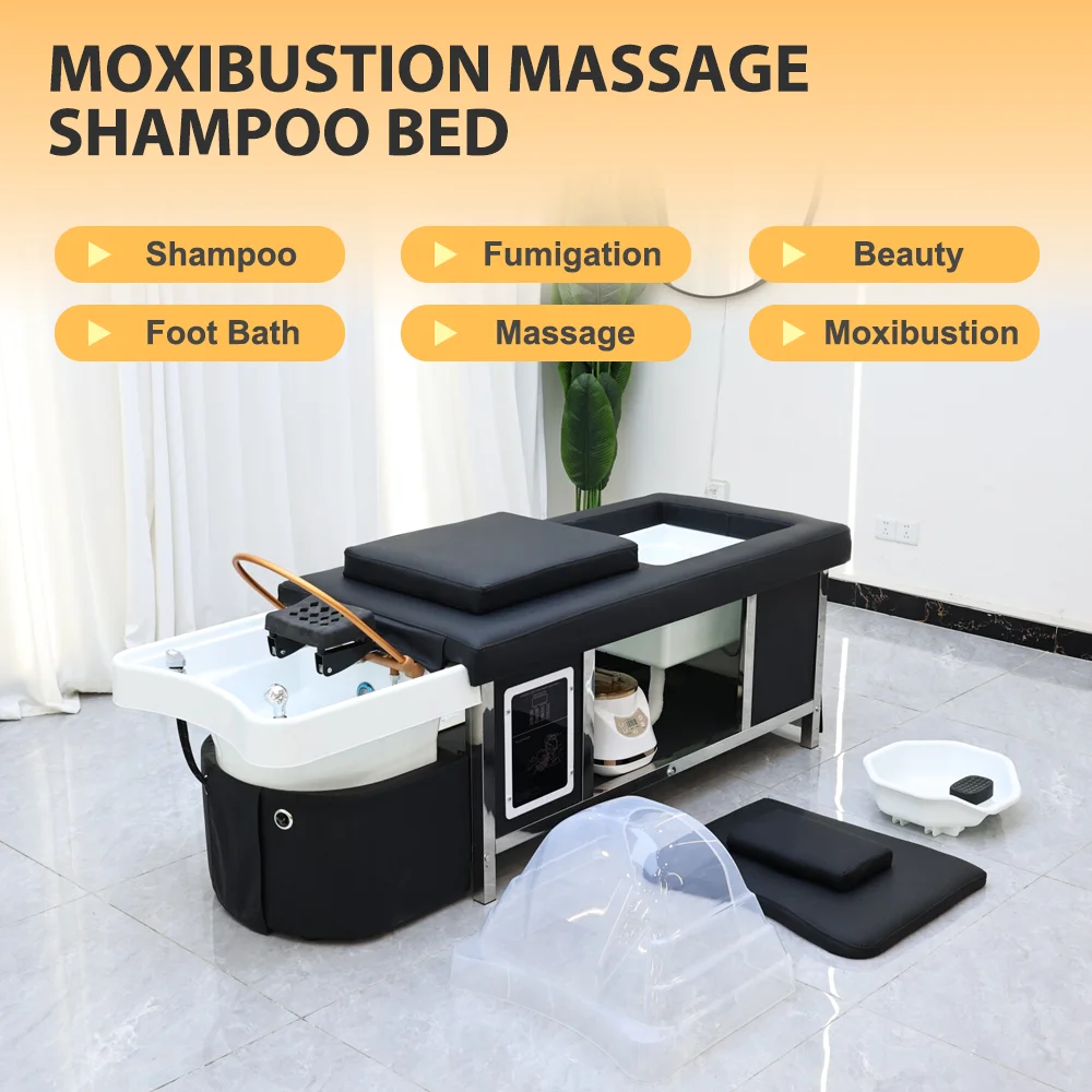 Luxury 2 in 1 Black Salon Spa Massage Thai Shampoo Bed With Foot Bath Tub Spa Bed - view 3