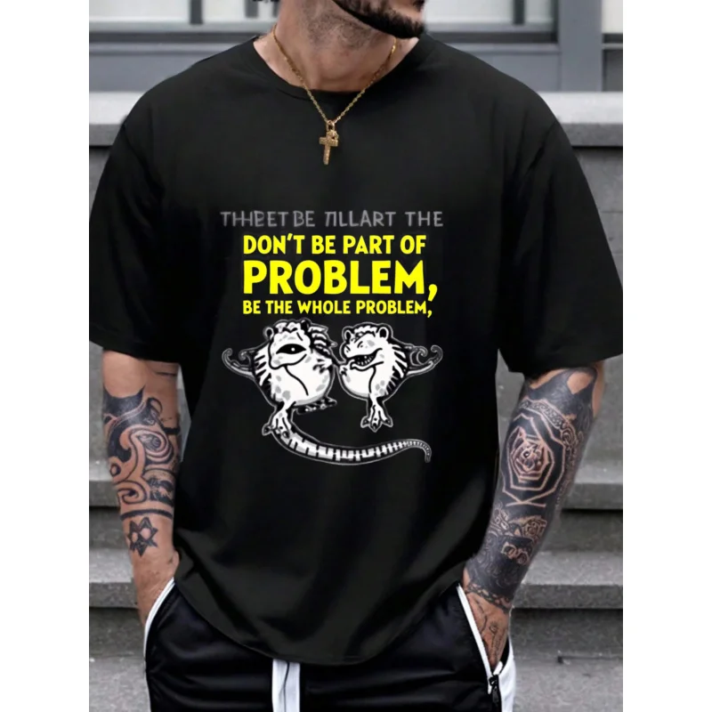 

Мужская футболка черная «Не вещь проблему Be the Whole Problem с принтом ящериц из мультфильма, хлопок высокого качества, 180 г